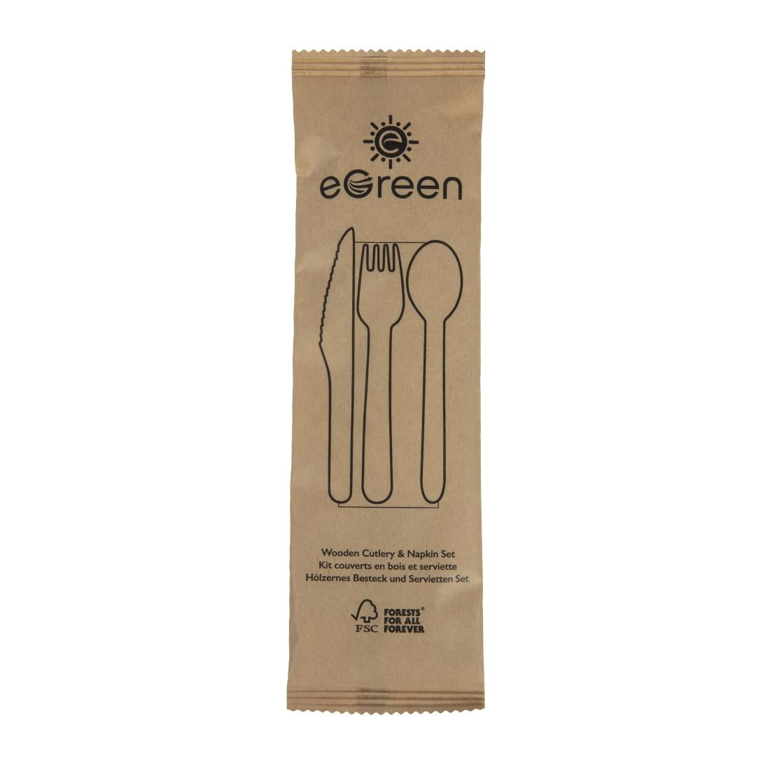 FS168 eGreen Individually Kraft Wrapped 4-in-1 Wooden Cutlery Set (Pack of 250) JD Catering Equipment Solutions Ltd