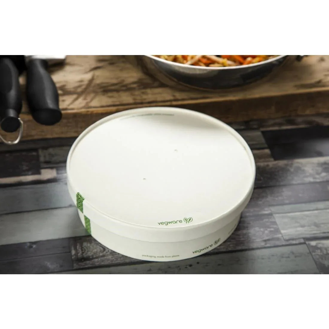 FS179 Vegware 185-Series Compostable Bon Appetit Wide PLA-lined Paper Food Bowl Lid (Pack of 300) - JD Catering Equipment Solutions Ltd