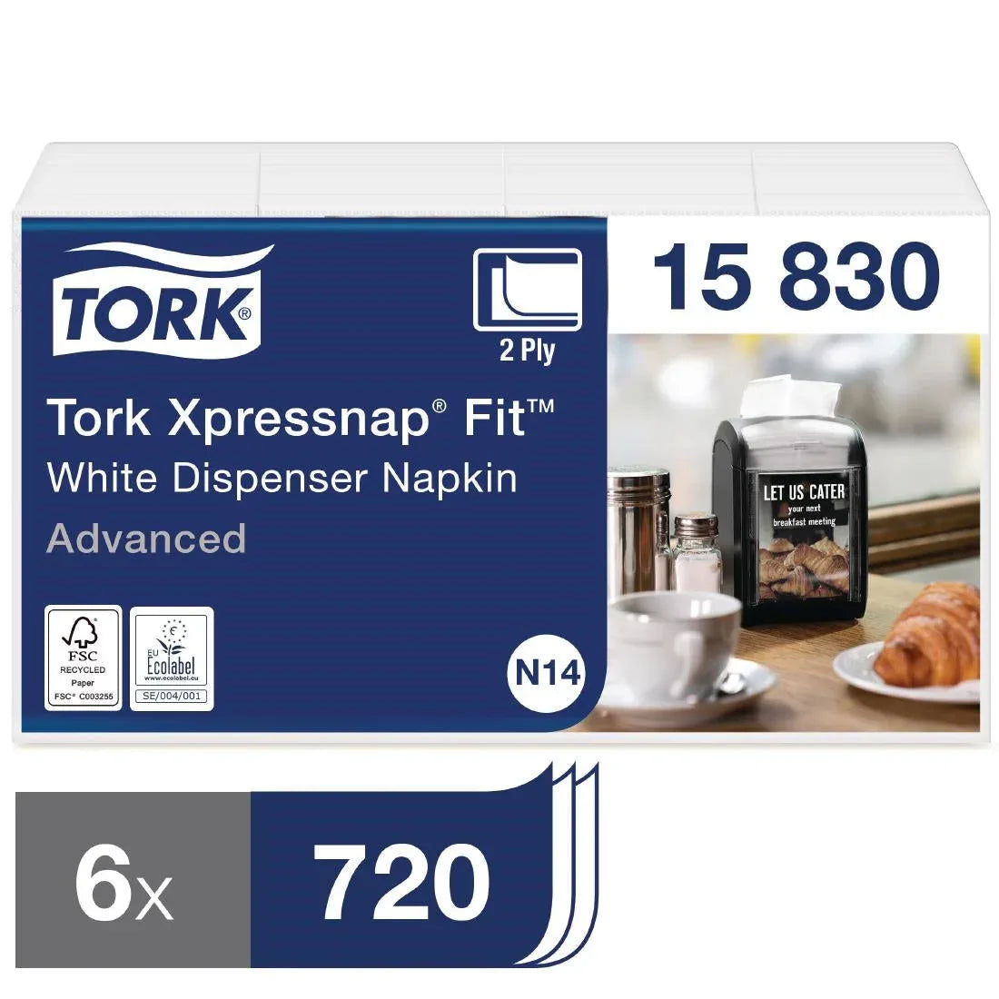 FS373 Tork Xpressnap Fit Recycled Dispenser Napkin White 2Ply (Pack of 6x720) - JD Catering Equipment Solutions Ltd