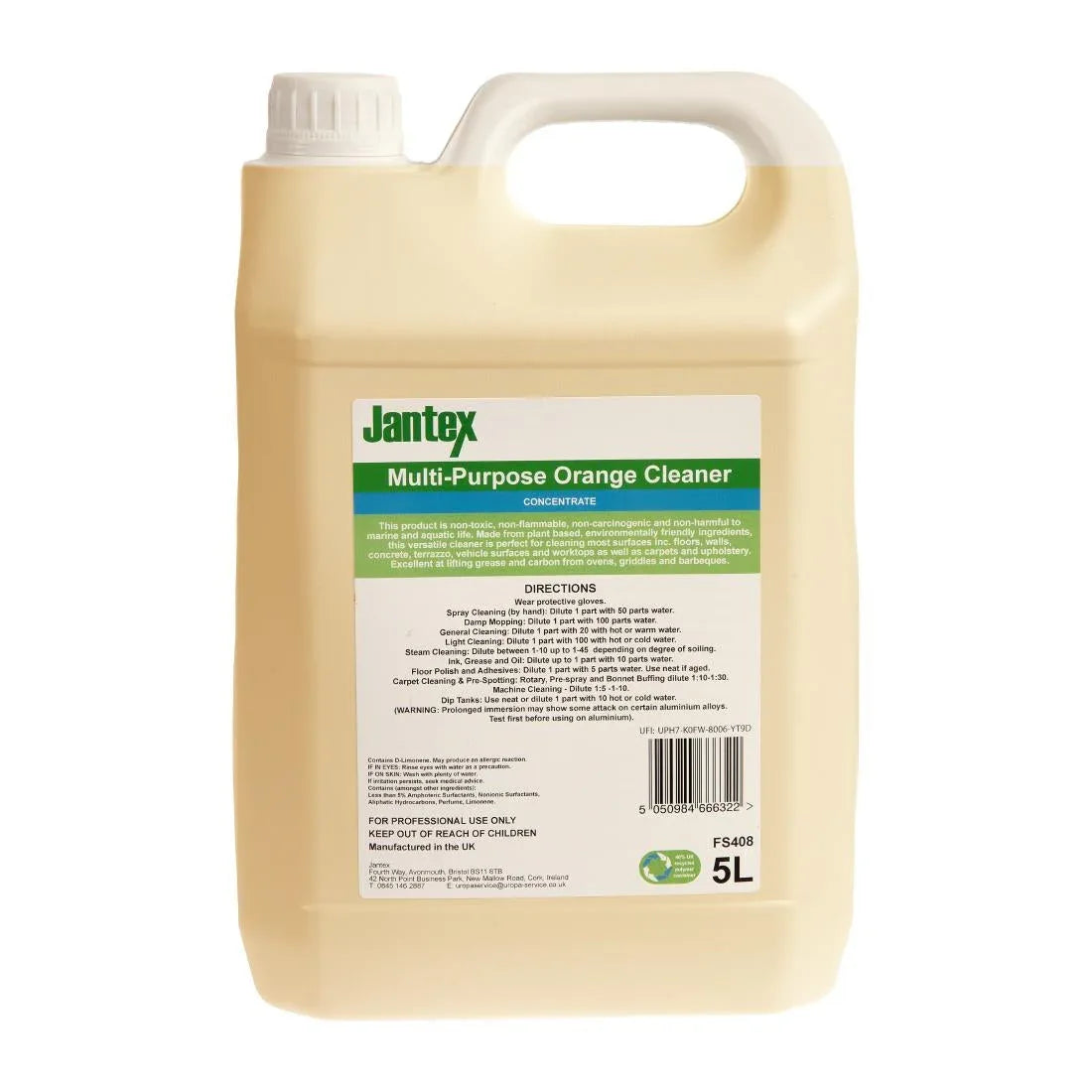 FS408 Jantex Green Orange Multipurpose Cleaner Concentrate 5Ltr - JD Catering Equipment Solutions Ltd