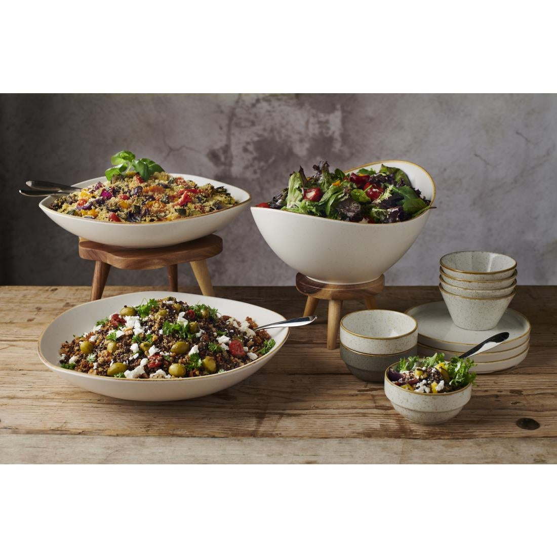 FS910 Churchill Melamine Stonecast Moonstone Buffet Bowl 360mm (Pack of 2) JD Catering Equipment Solutions Ltd