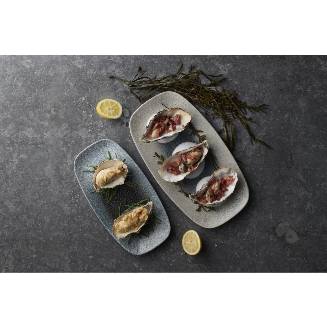 FS923 Churchill Raku Duo Agate Chefs Oblong Plate Topaz 348x189mm (Pack of 6) JD Catering Equipment Solutions Ltd