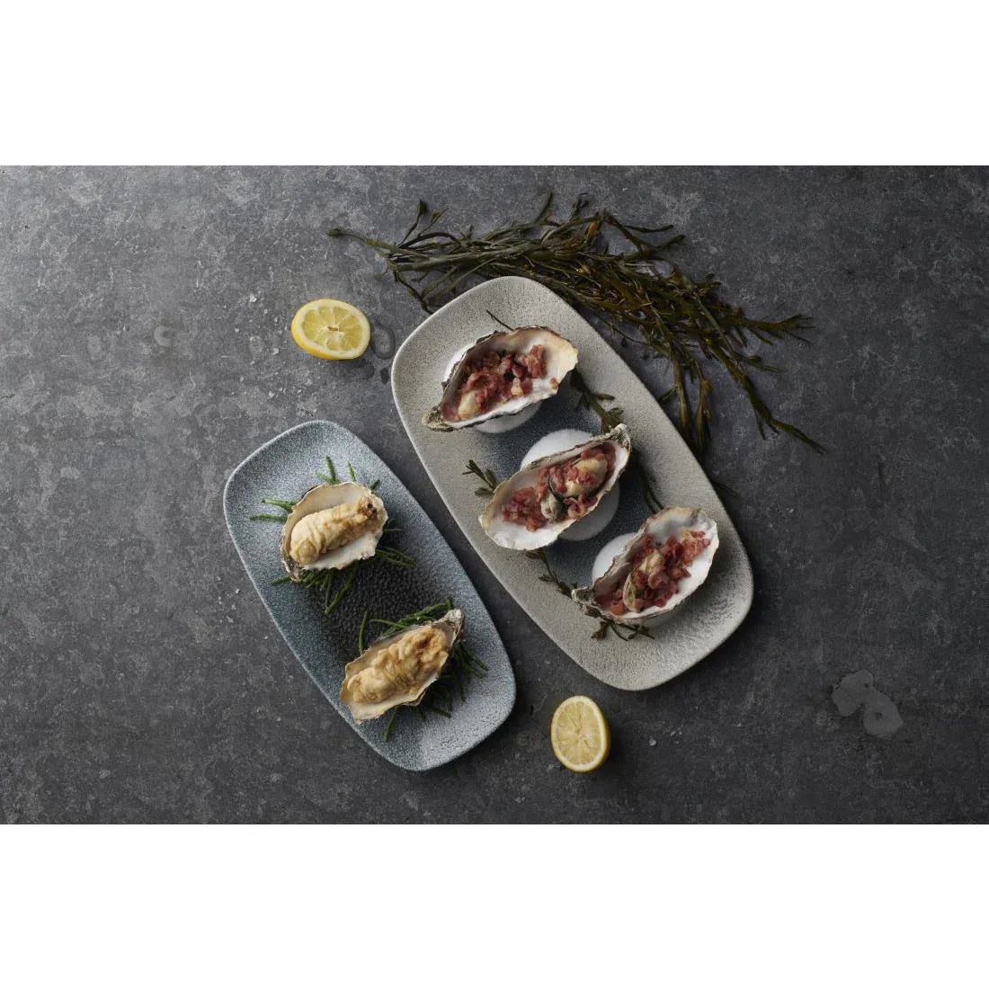 FS931 Churchill Raku Duo Chefs Oblong Plate Topaz Quartz 348x189mm (Pack of 6) - JD Catering Equipment Solutions Ltd