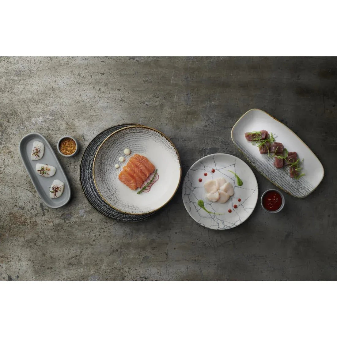 FS950 Churchill Studio Prints Homespun Accents Jasper Chefs Oblong Plate Grey 287x152mm (Pack of 12) - JD Catering Equipment Solutions Ltd