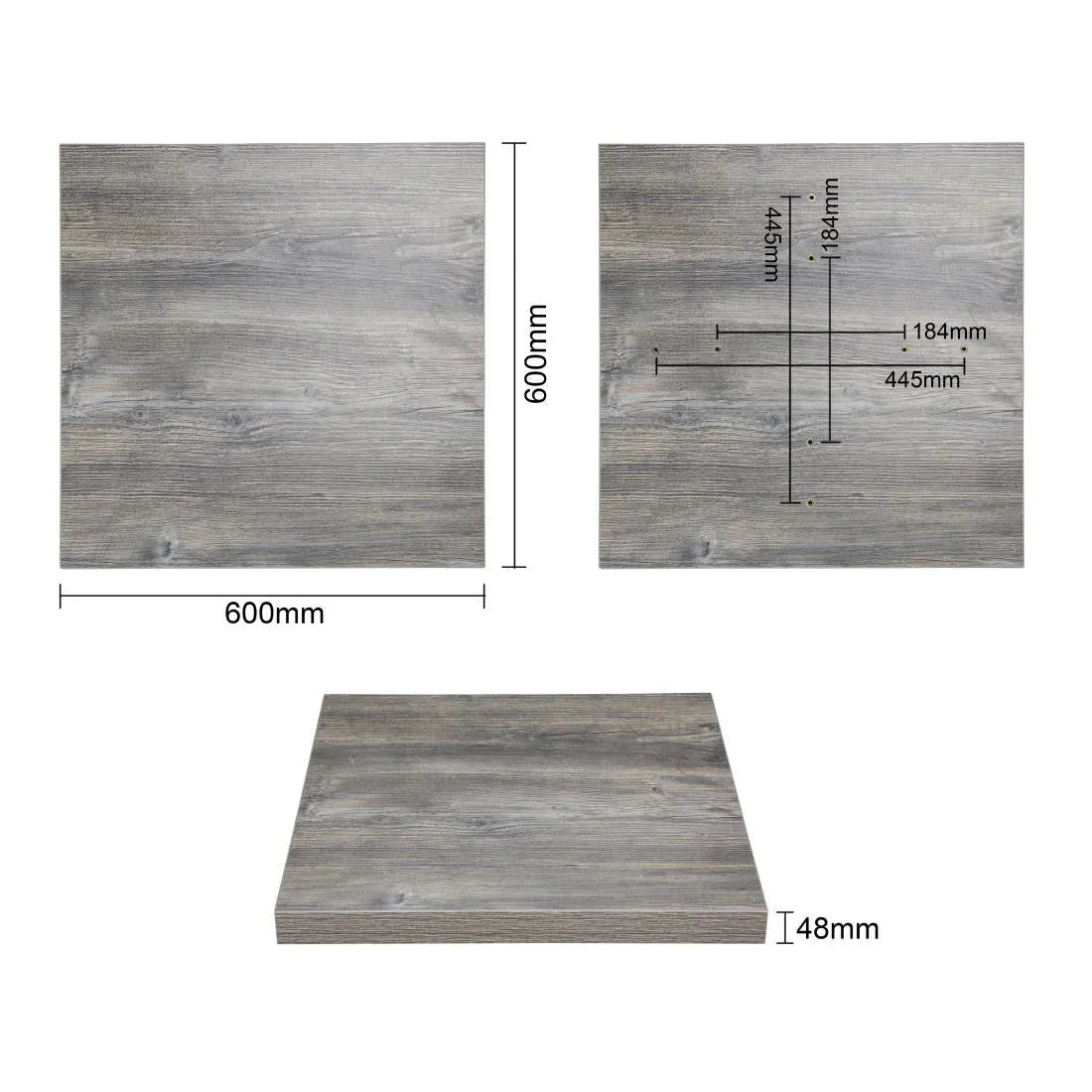 FT290 Bolero Pre-Drilled Square Melamine Table Top Ash Grey 600mm - JD Catering Equipment Solutions Ltd
