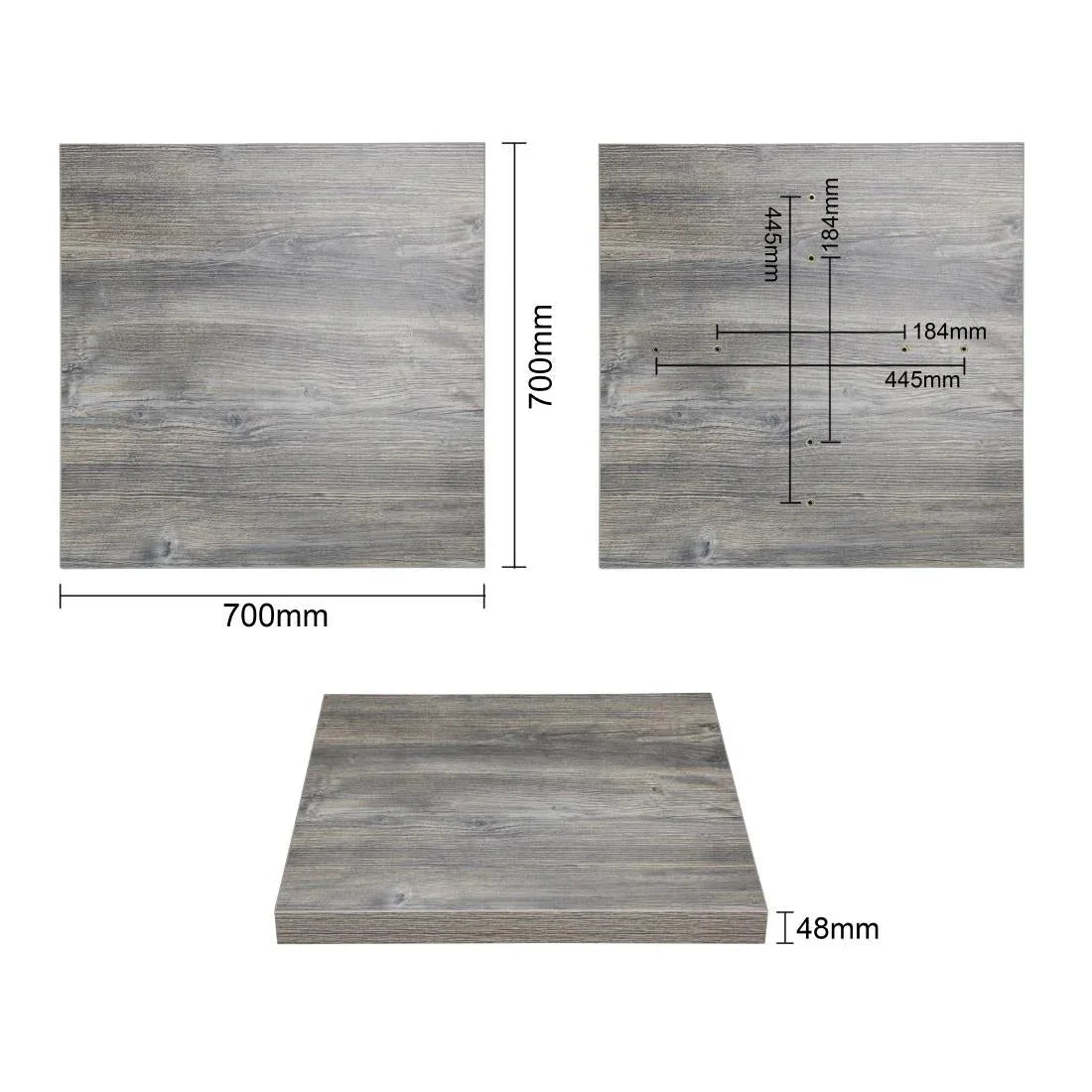 FT291 Bolero Pre-Drilled Square Melamine Table Top Ash Grey 700mm - JD Catering Equipment Solutions Ltd
