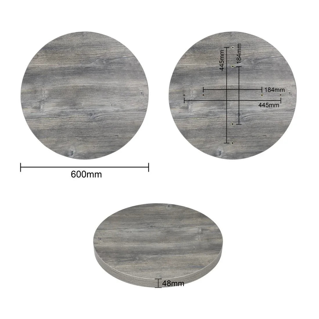 FT292 Bolero Pre-Drilled Round Melamine Table Top Ash Grey 600mm - JD Catering Equipment Solutions Ltd