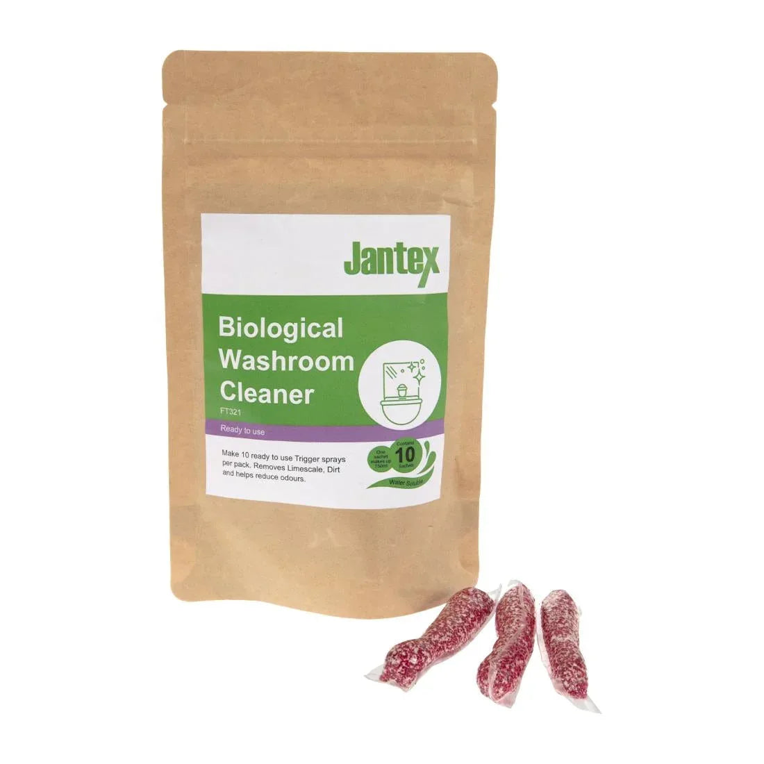 FT321 Jantex Green Biological Washroom Cleaner Sachets (Pack of 10) - JD Catering Equipment Solutions Ltd