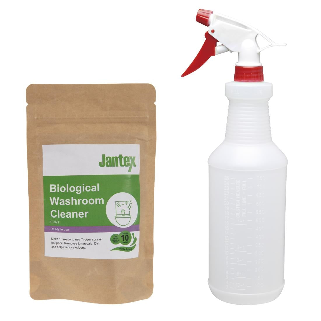 FT321 Jantex Green Biological Washroom Cleaner Sachets (Pack of 10) JD Catering Equipment Solutions Ltd