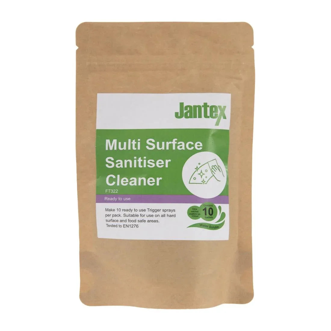 FT322 Jantex Green Kitchen Surface Sanitiser Sachets (Pack of 10) - JD Catering Equipment Solutions Ltd
