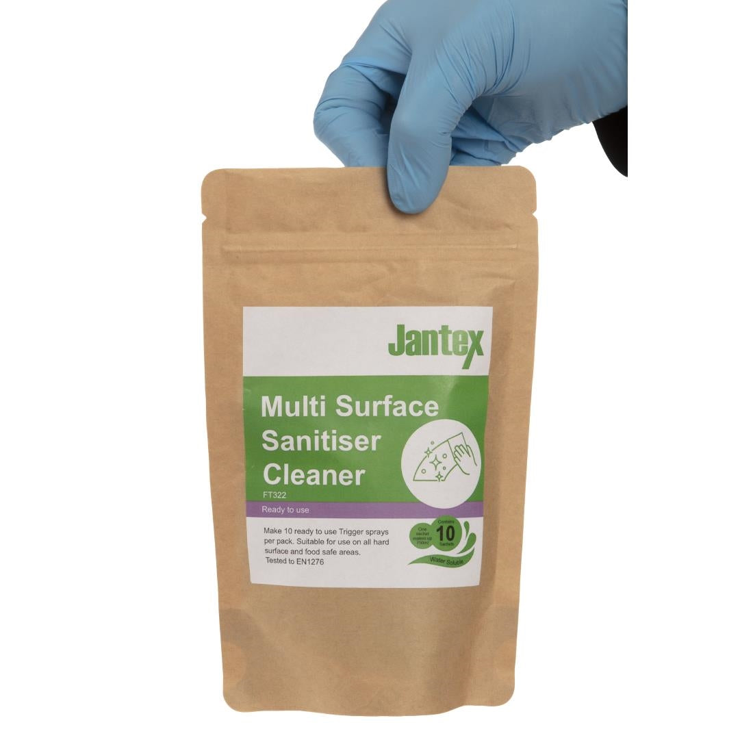 FT322 Jantex Green Kitchen Surface Sanitiser Sachets (Pack of 10) JD Catering Equipment Solutions Ltd