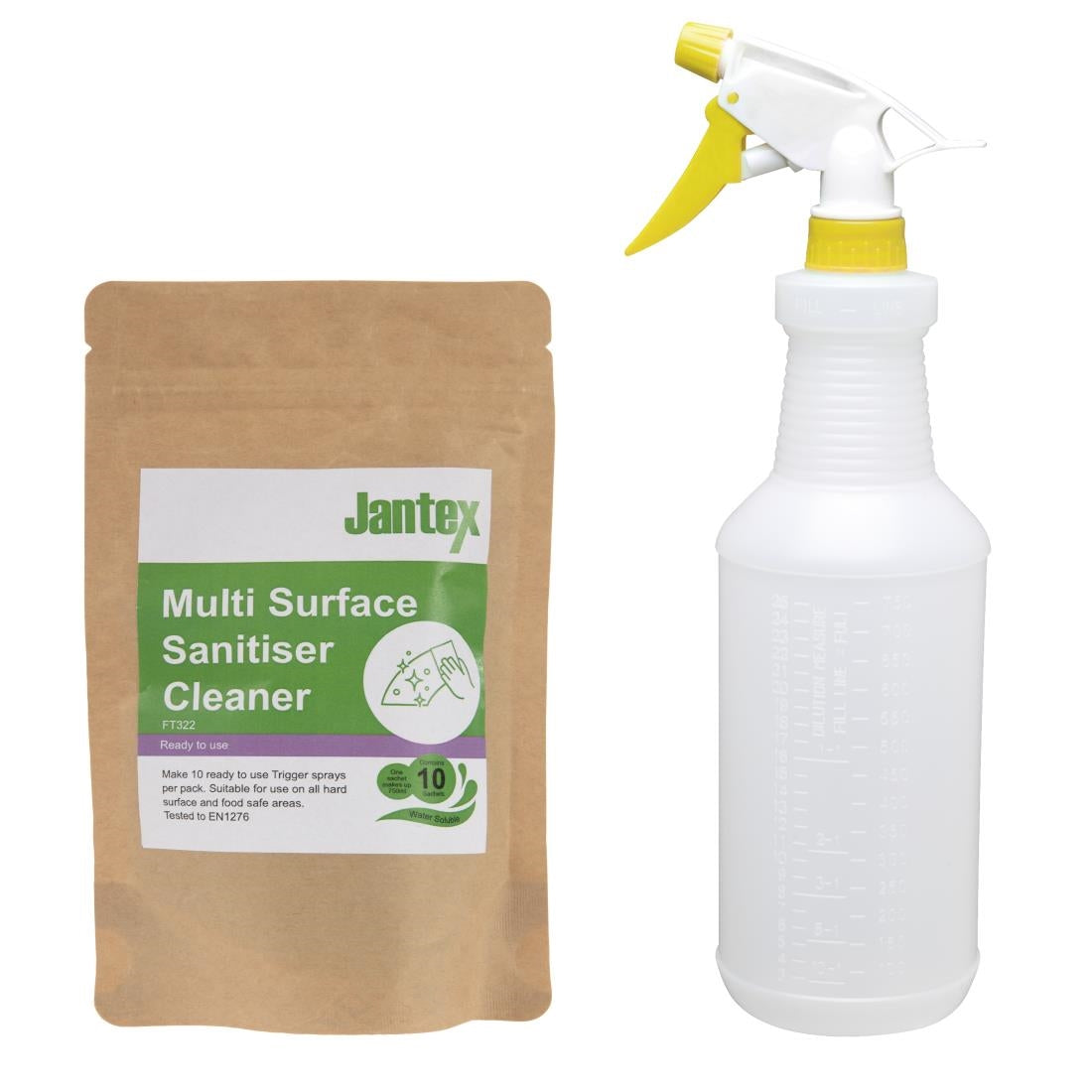 FT322 Jantex Green Kitchen Surface Sanitiser Sachets (Pack of 10) JD Catering Equipment Solutions Ltd