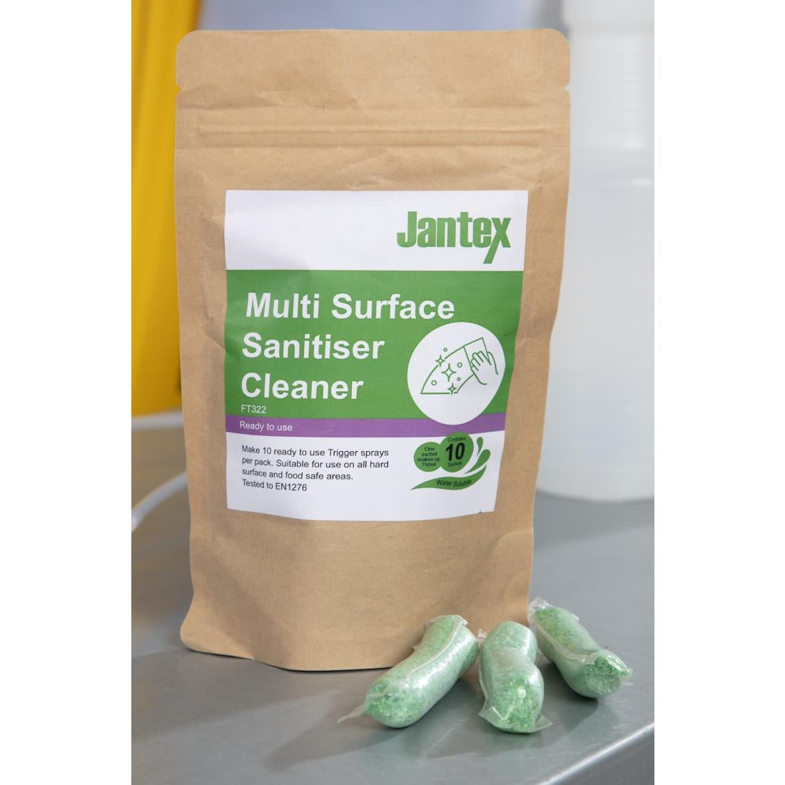 FT322 Jantex Green Kitchen Surface Sanitiser Sachets (Pack of 10) JD Catering Equipment Solutions Ltd
