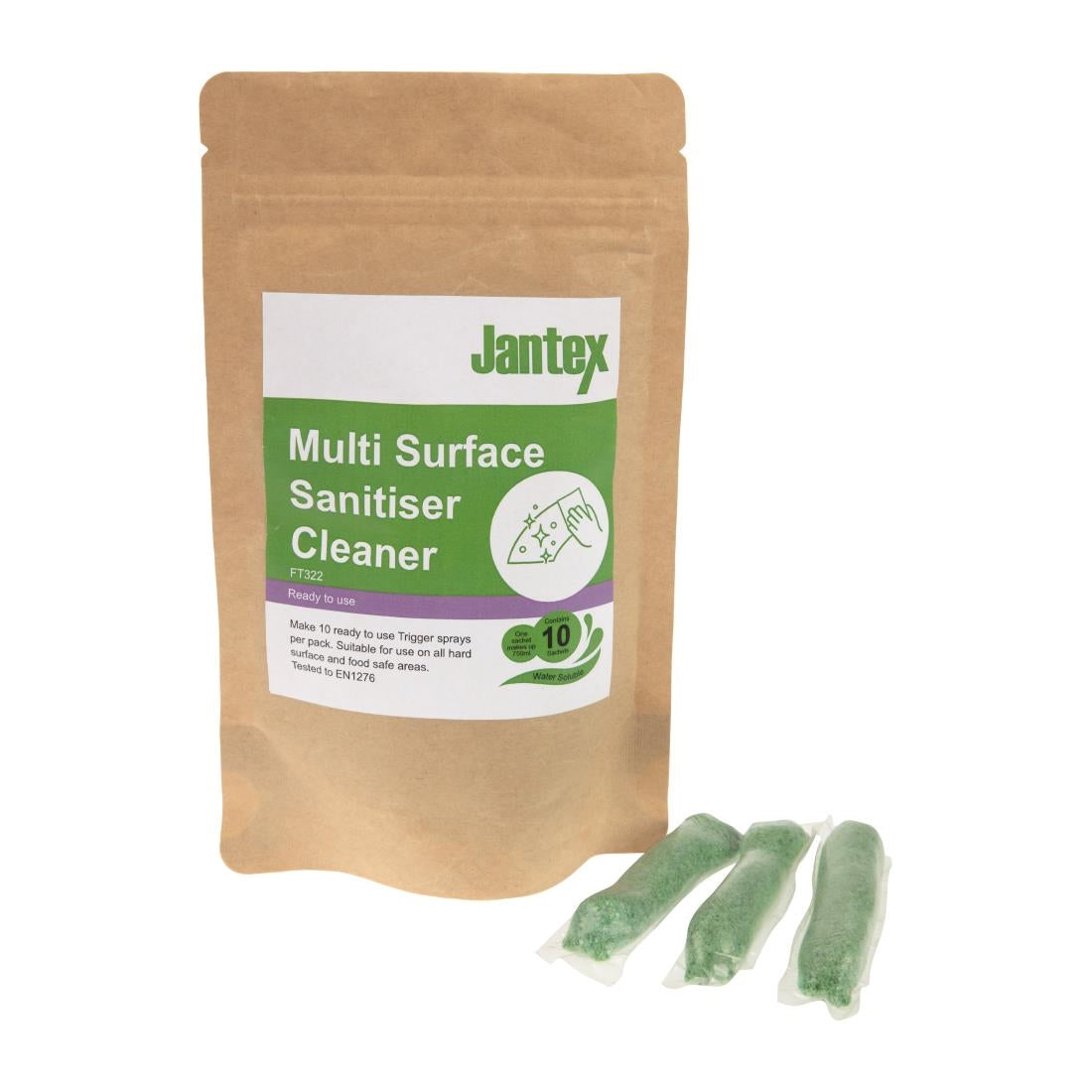 FT322 Jantex Green Kitchen Surface Sanitiser Sachets (Pack of 10) JD Catering Equipment Solutions Ltd