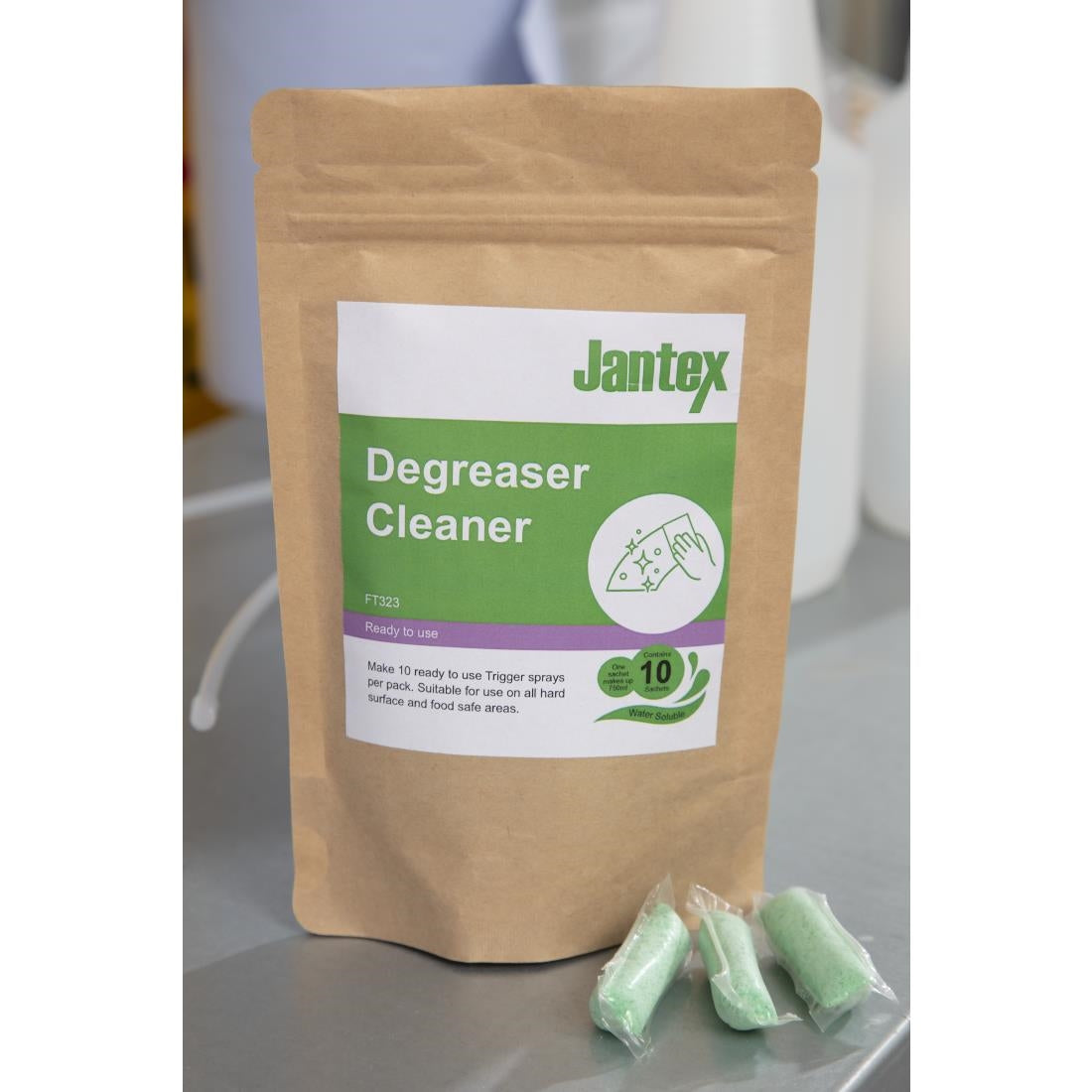 FT323 Jantex Green Kitchen Degreaser Cleaner Sachets (Pack of 10) JD Catering Equipment Solutions Ltd