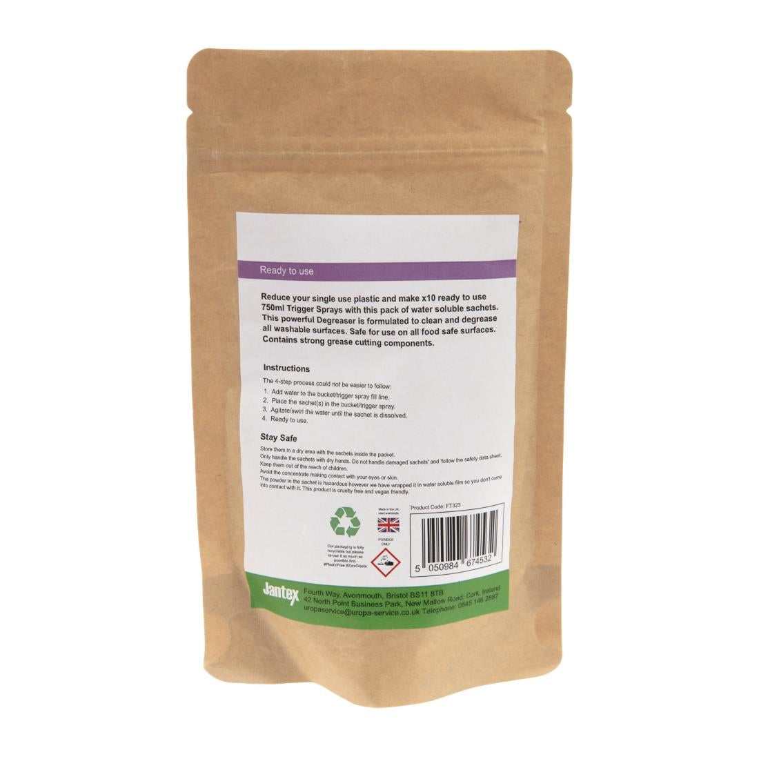 FT323 Jantex Green Kitchen Degreaser Cleaner Sachets (Pack of 10) JD Catering Equipment Solutions Ltd