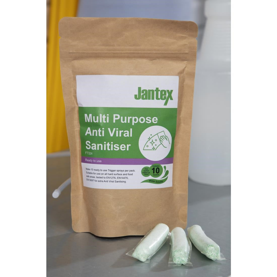 FT324 Jantex Green Anti-Viral Cleaner Sachets (Pack of 10) JD Catering Equipment Solutions Ltd