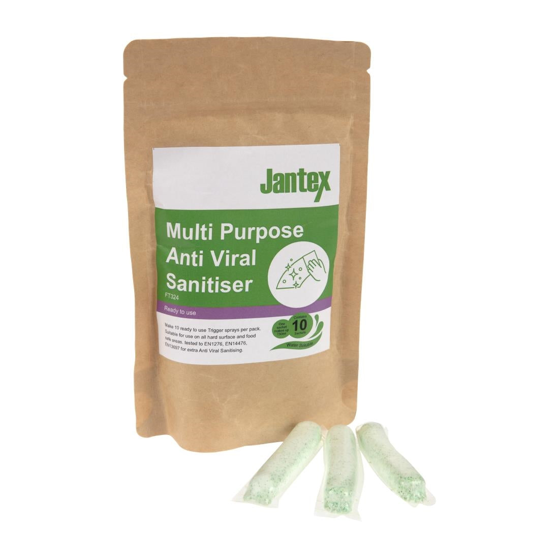 FT324 Jantex Green Anti-Viral Cleaner Sachets (Pack of 10) JD Catering Equipment Solutions Ltd