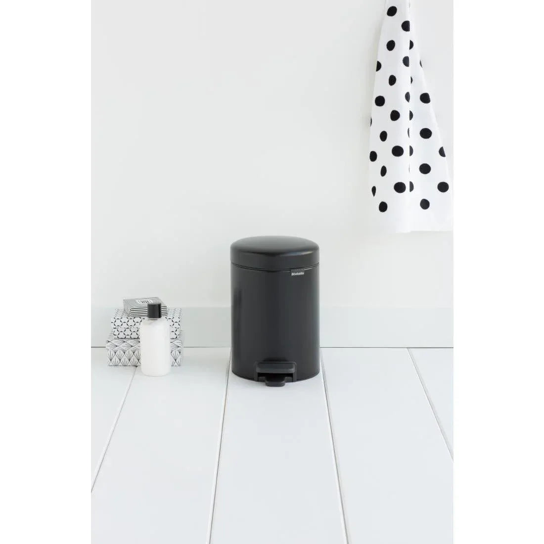 FT373 Brabantia Newlcon Pedal Bin Matt Black 3Ltr - JD Catering Equipment Solutions Ltd