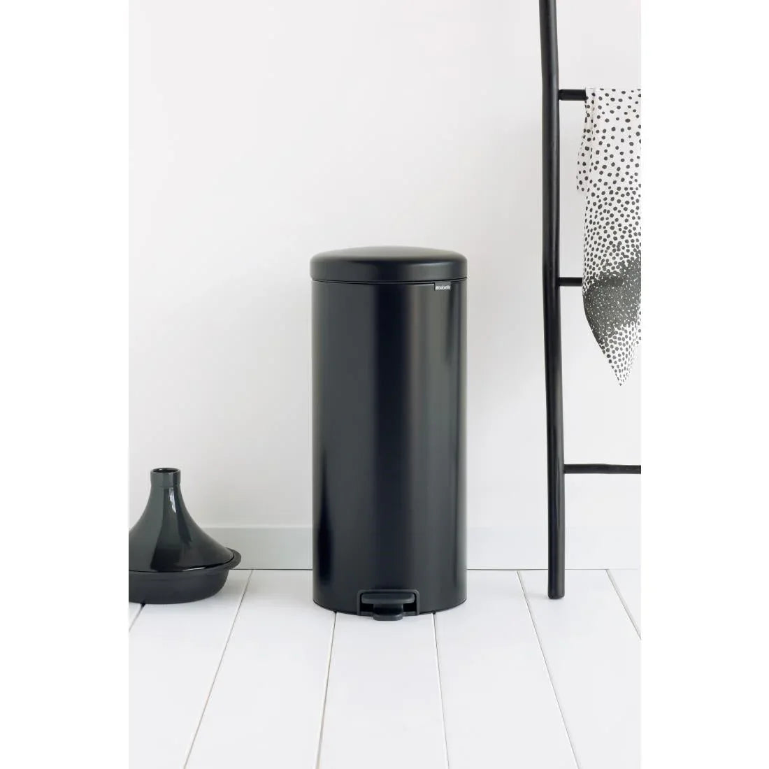 FT375 Brabantia Newlcon Pedal Bin Matt Black 30Ltr - JD Catering Equipment Solutions Ltd