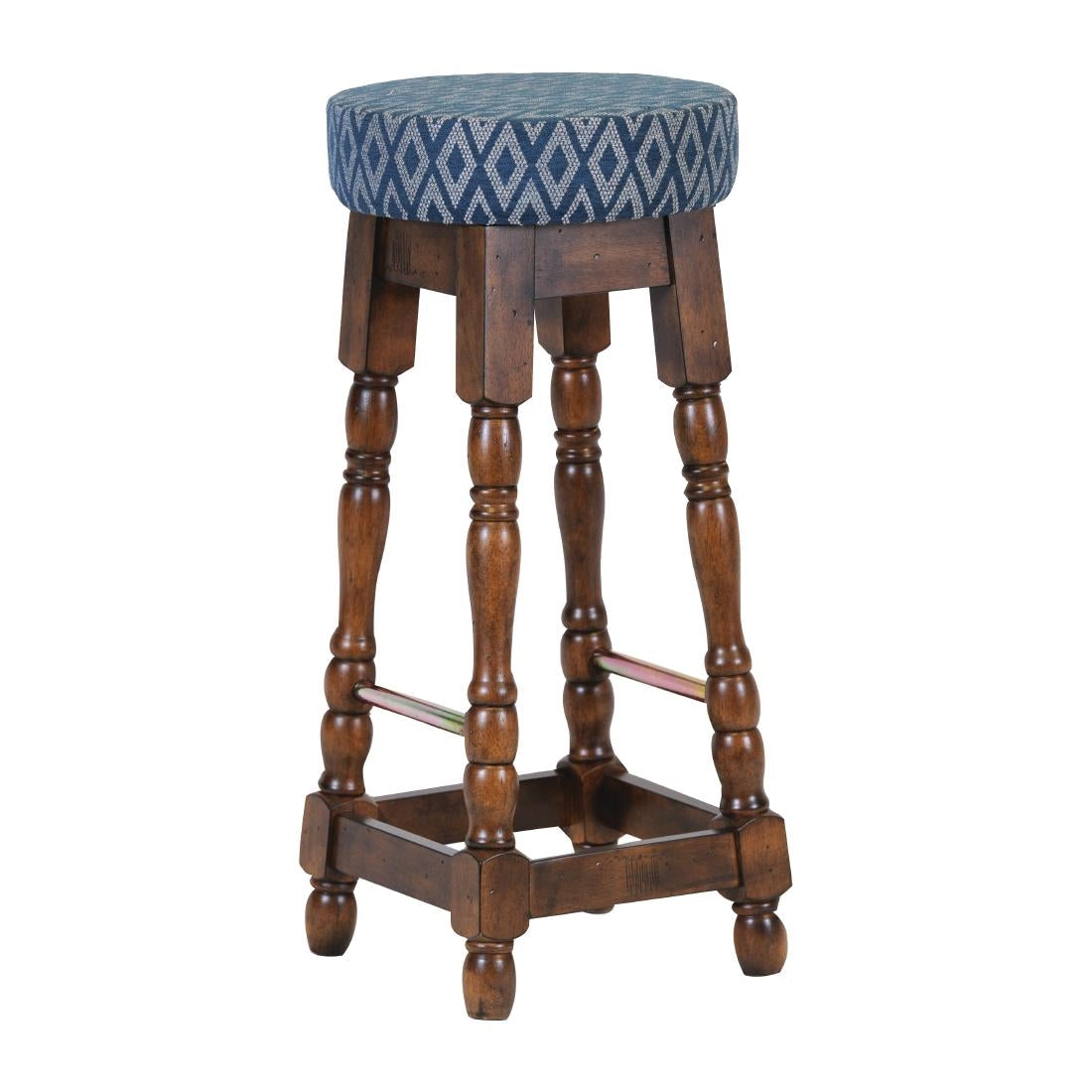 FT402 Classic Rubber Wood High Bar Stool with Blue Diamond Seat (Pack of 2) JD Catering Equipment Solutions Ltd