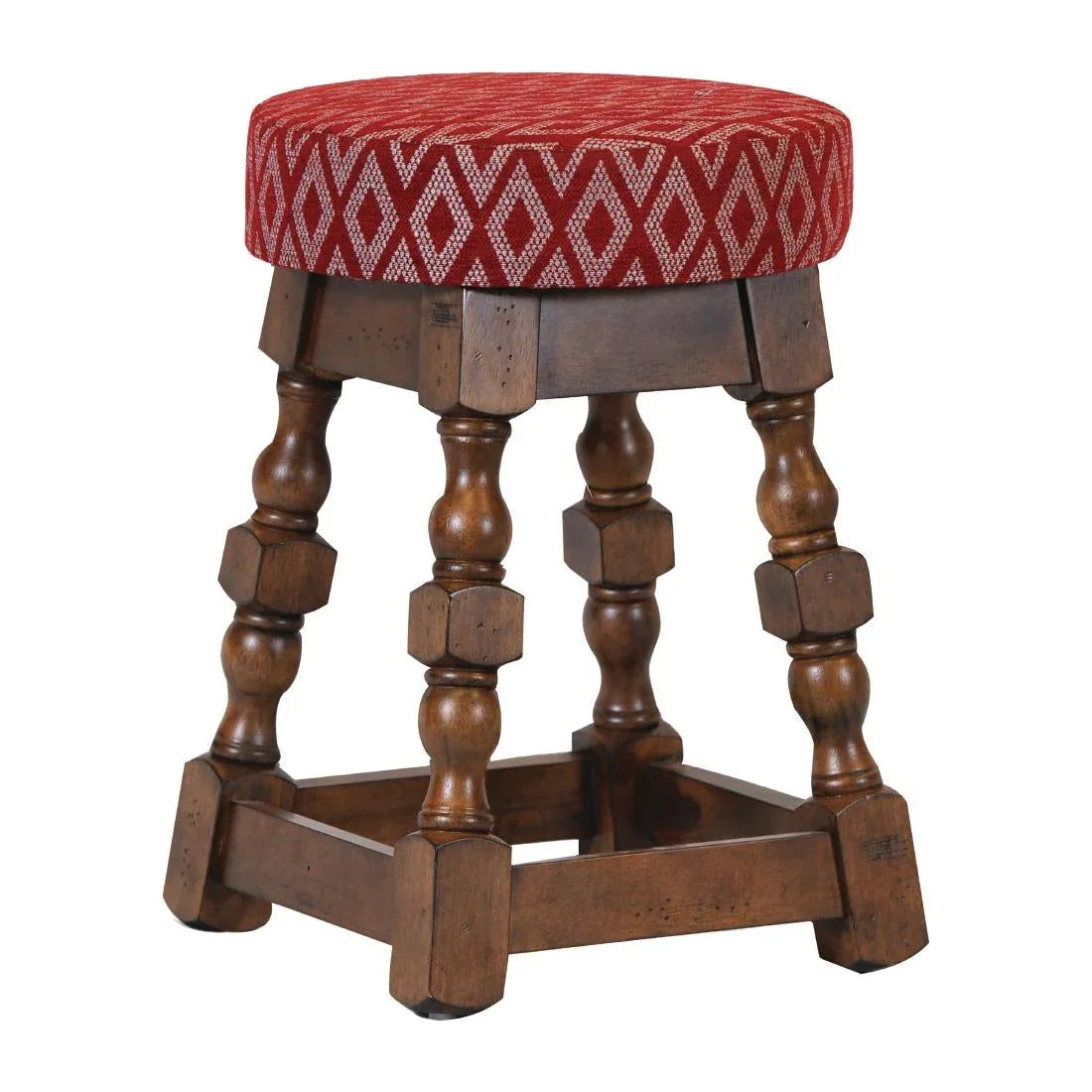 FT404 Classic Rubber Wood Low Bar Stool with Red Diamond Seat (Pack of 2) - JD Catering Equipment Solutions Ltd