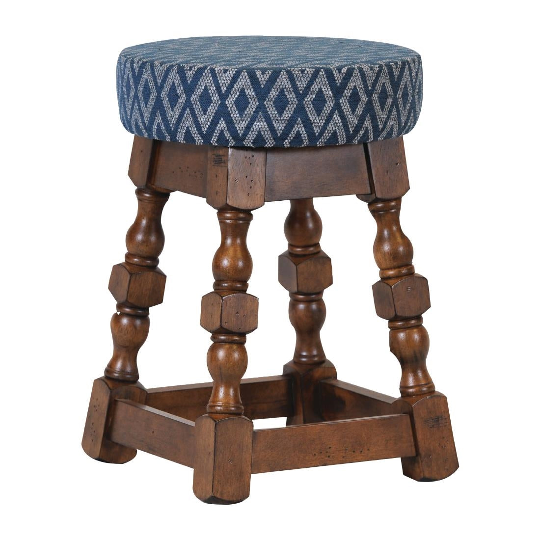 FT406 Classic Rubber Wood Low Bar Stool with Blue Diamond Seat (Pack of 2) JD Catering Equipment Solutions Ltd