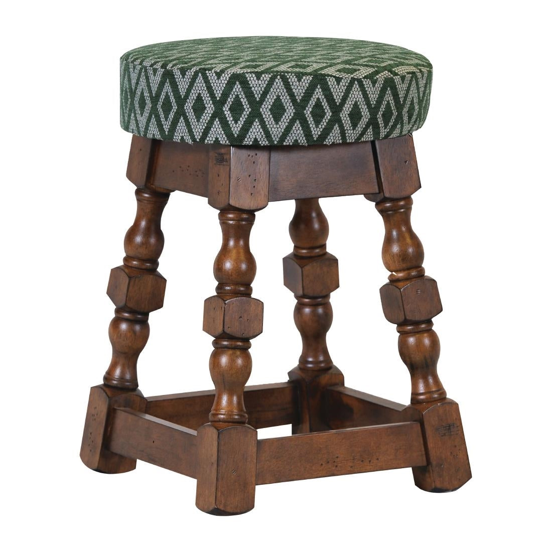FT407 Classic Rubber Wood Low Bar Stool with Green Diamond Seat (Pack of 2) JD Catering Equipment Solutions Ltd