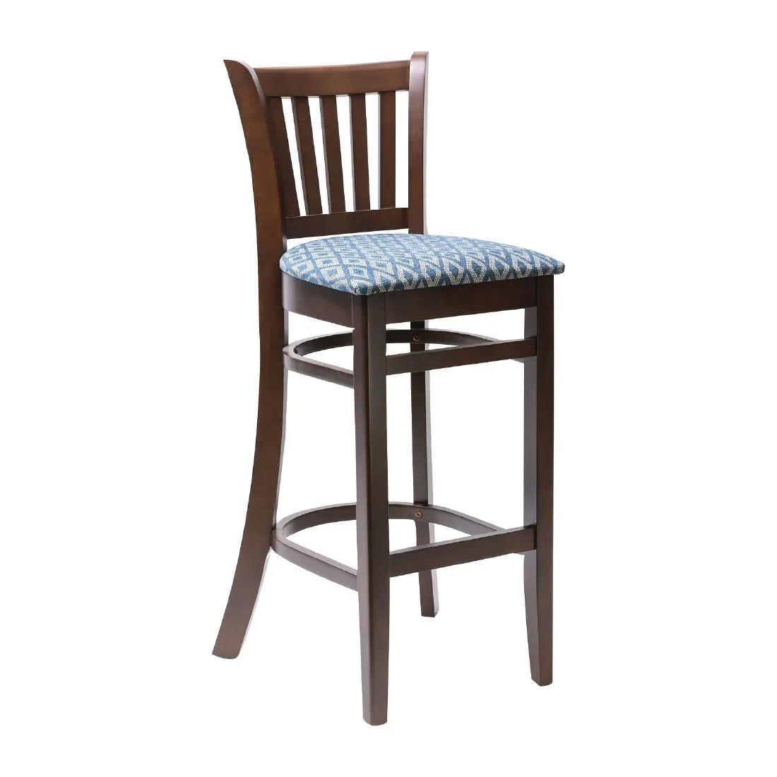FT432 Manhattan Dark Walnut Bar Chair with Blue Diamond Padded Seat - JD Catering Equipment Solutions Ltd