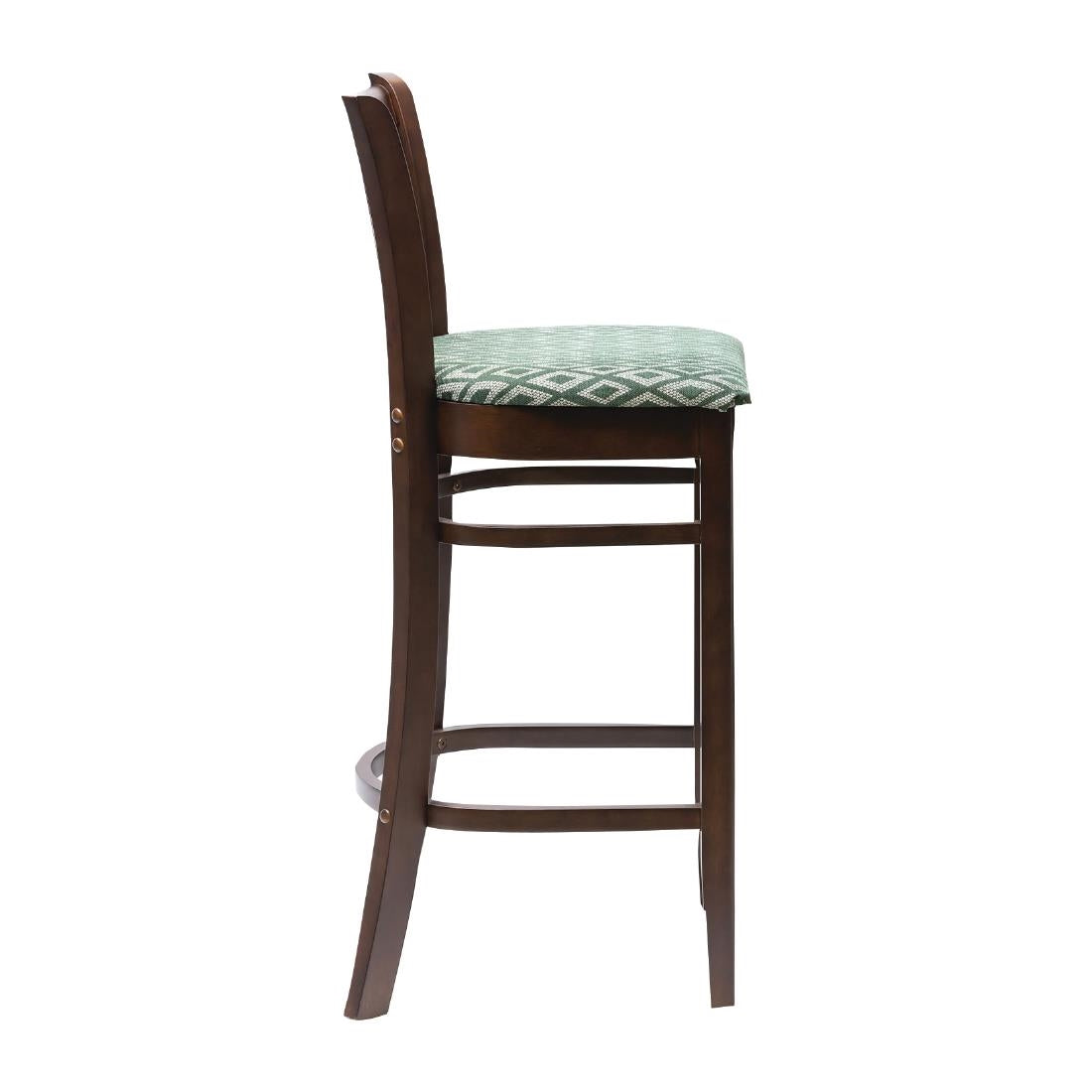 FT433 Manhattan Dark Walnut Bar Chair with Green Diamond Padded Seat JD Catering Equipment Solutions Ltd