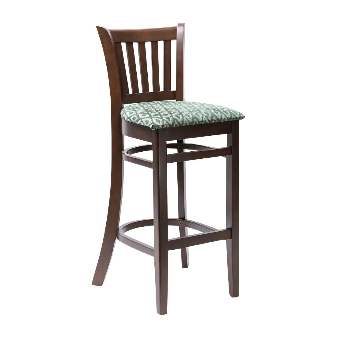 FT433 Manhattan Dark Walnut Bar Chair with Green Diamond Padded Seat JD Catering Equipment Solutions Ltd