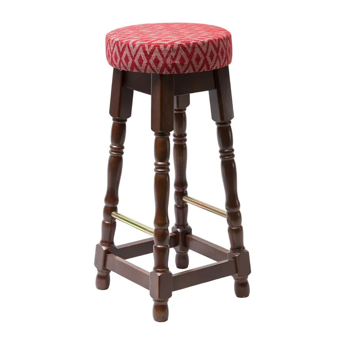 FT455 Classic Dark Wood High Bar Stool with Red Diamond Seat (Pack of 2) - JD Catering Equipment Solutions Ltd