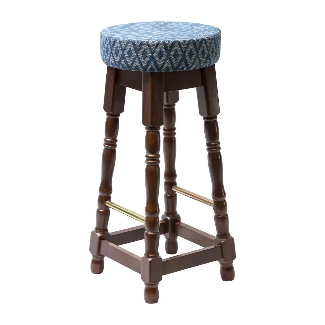 FT457 Classic Dark Wood High Bar Stool with Blue Diamond Seat (Pack of 2) - JD Catering Equipment Solutions Ltd