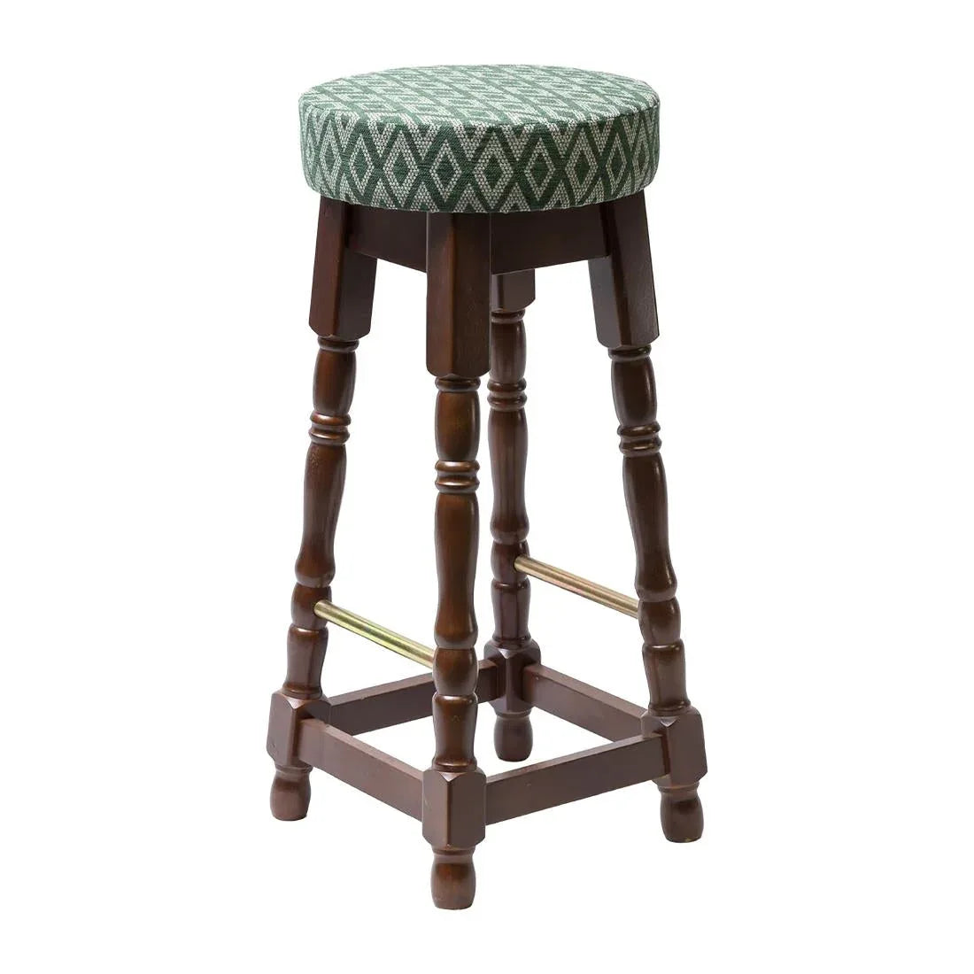 FT458 Classic Dark Wood High Bar Stool with Green Diamond Seat (Pack of 2) - JD Catering Equipment Solutions Ltd