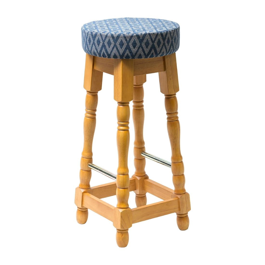 FT461 Classic Soft Oak High Bar Stool with Blue Diamond Seat (Pack of 2) JD Catering Equipment Solutions Ltd