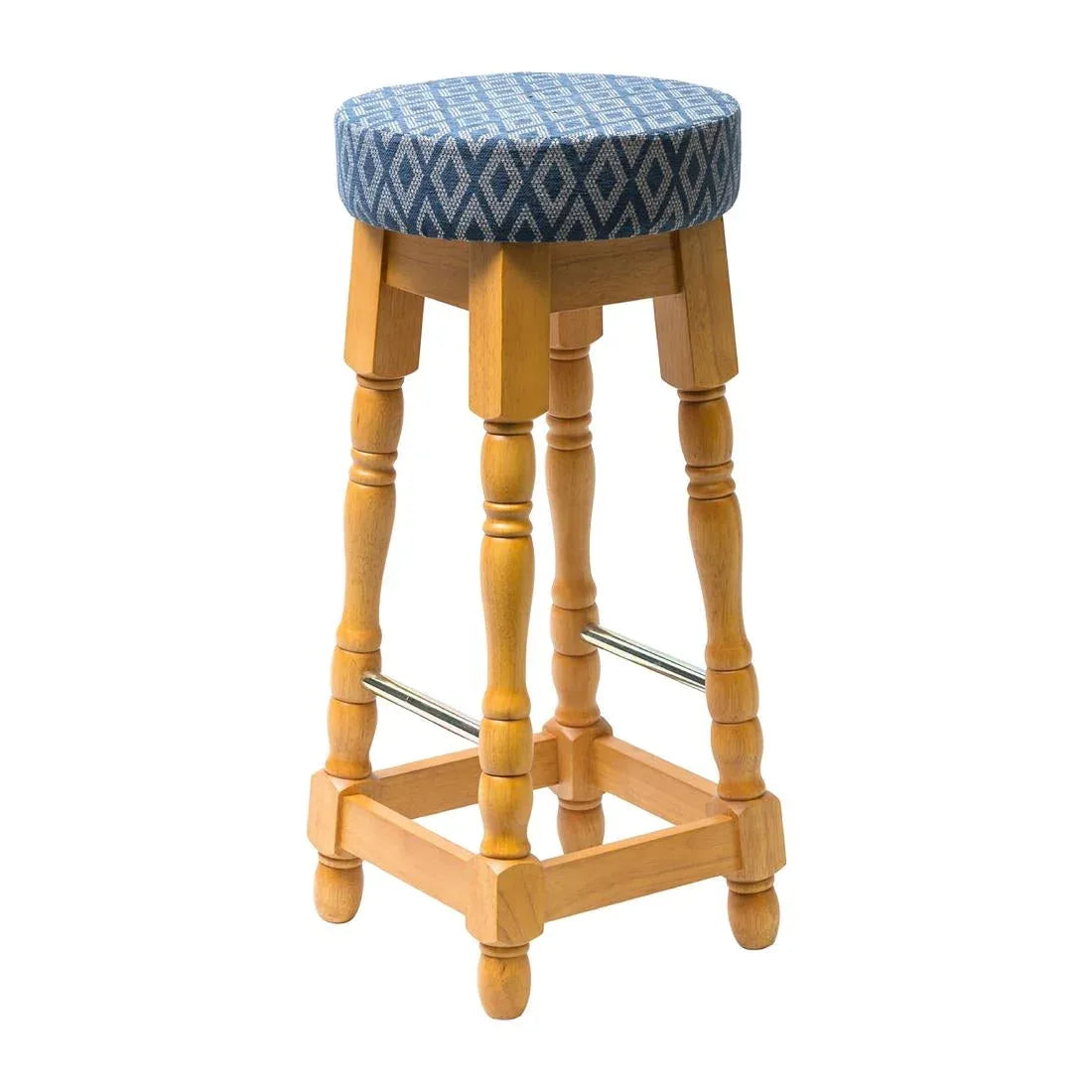 FT461 Classic Soft Oak High Bar Stool with Blue Diamond Seat (Pack of 2) - JD Catering Equipment Solutions Ltd