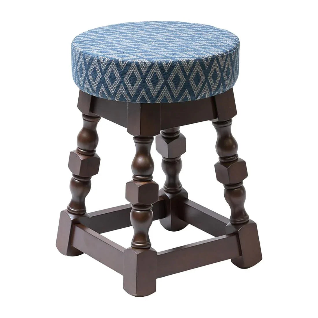 FT465 Classic Dark Wood Low Bar Stool with Blue Diamond Seat (Pack of 2) - JD Catering Equipment Solutions Ltd