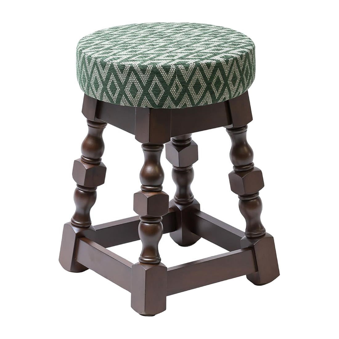 FT466 Classic Dark Wood Low Bar Stool with Green Diamond Seat (Pack of 2) JD Catering Equipment Solutions Ltd
