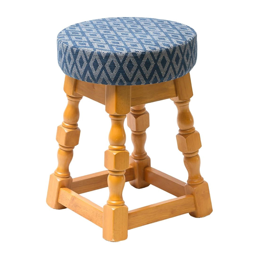 FT469 Classic Soft Oak Low Bar Stool with Blue Diamond Seat (Pack of 2) JD Catering Equipment Solutions Ltd