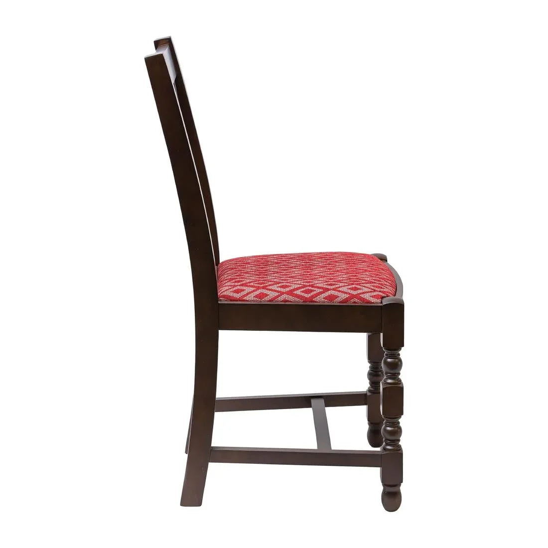FT479 Mayfair Dark Wood High Back Dining Chair with Red Diamond Padded Seat (Pack of 2) - JD Catering Equipment Solutions Ltd