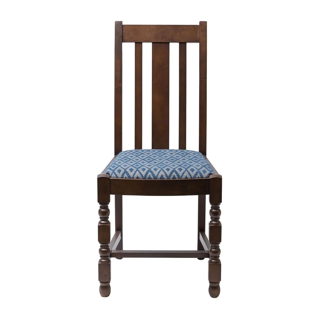 FT481 Mayfair Dark Wood High Back Dining Chair with Blue Diamond Padded Seat (Pack of 2) JD Catering Equipment Solutions Ltd