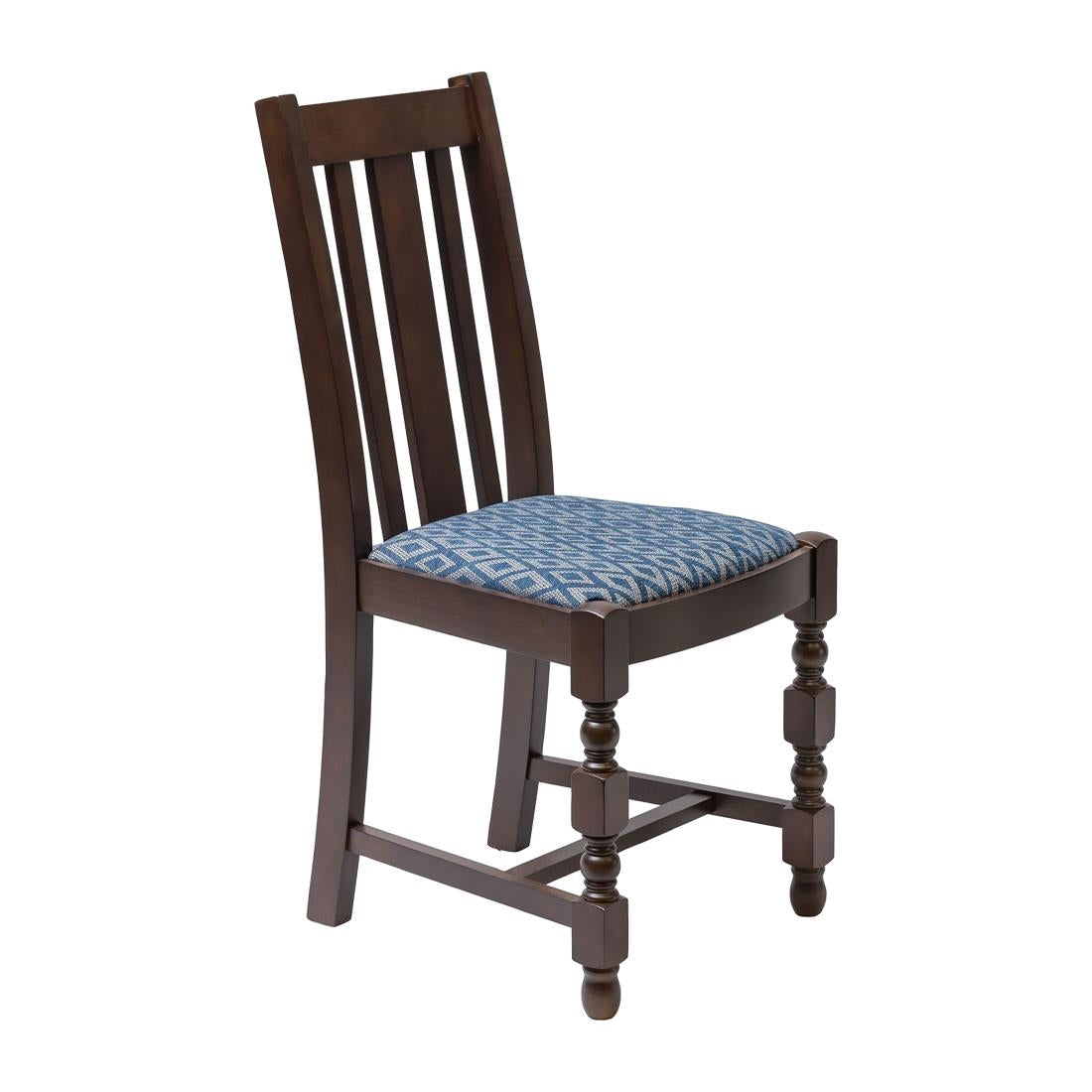 FT481 Mayfair Dark Wood High Back Dining Chair with Blue Diamond Padded Seat (Pack of 2) JD Catering Equipment Solutions Ltd