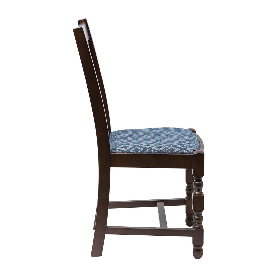 FT481 Mayfair Dark Wood High Back Dining Chair with Blue Diamond Padded Seat (Pack of 2) JD Catering Equipment Solutions Ltd