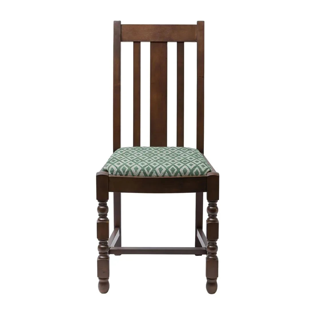 FT482 Mayfair Dark Wood High Back Dining Chair with Green Diamond Padded Seat (Pack of 2) - JD Catering Equipment Solutions Ltd