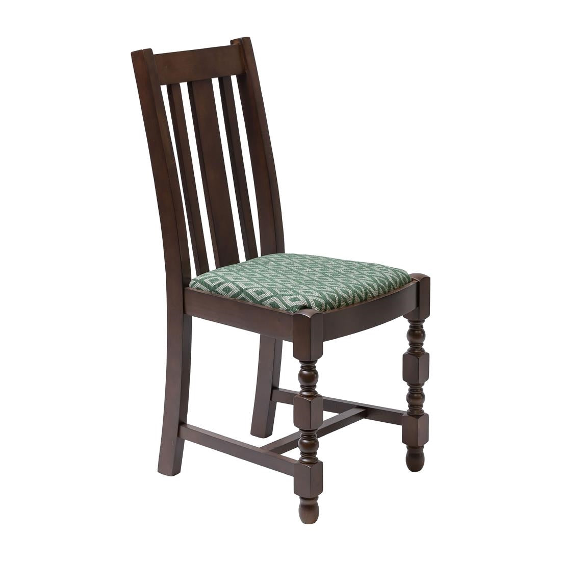 FT482 Mayfair Dark Wood High Back Dining Chair with Green Diamond Padded Seat (Pack of 2) JD Catering Equipment Solutions Ltd