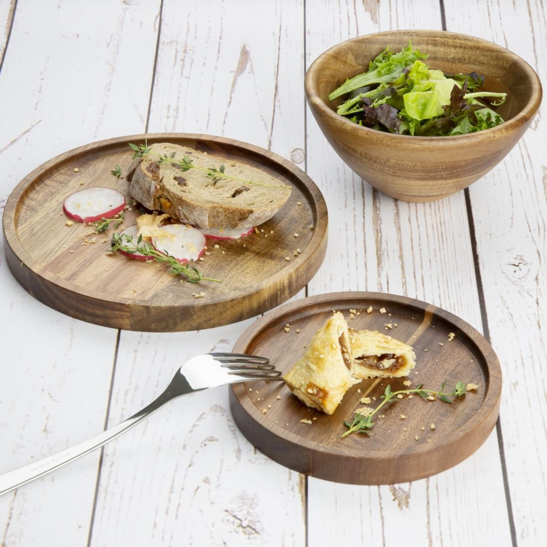 FT610 Olympia Acacia Round Plates 150(D)mm JD Catering Equipment Solutions Ltd