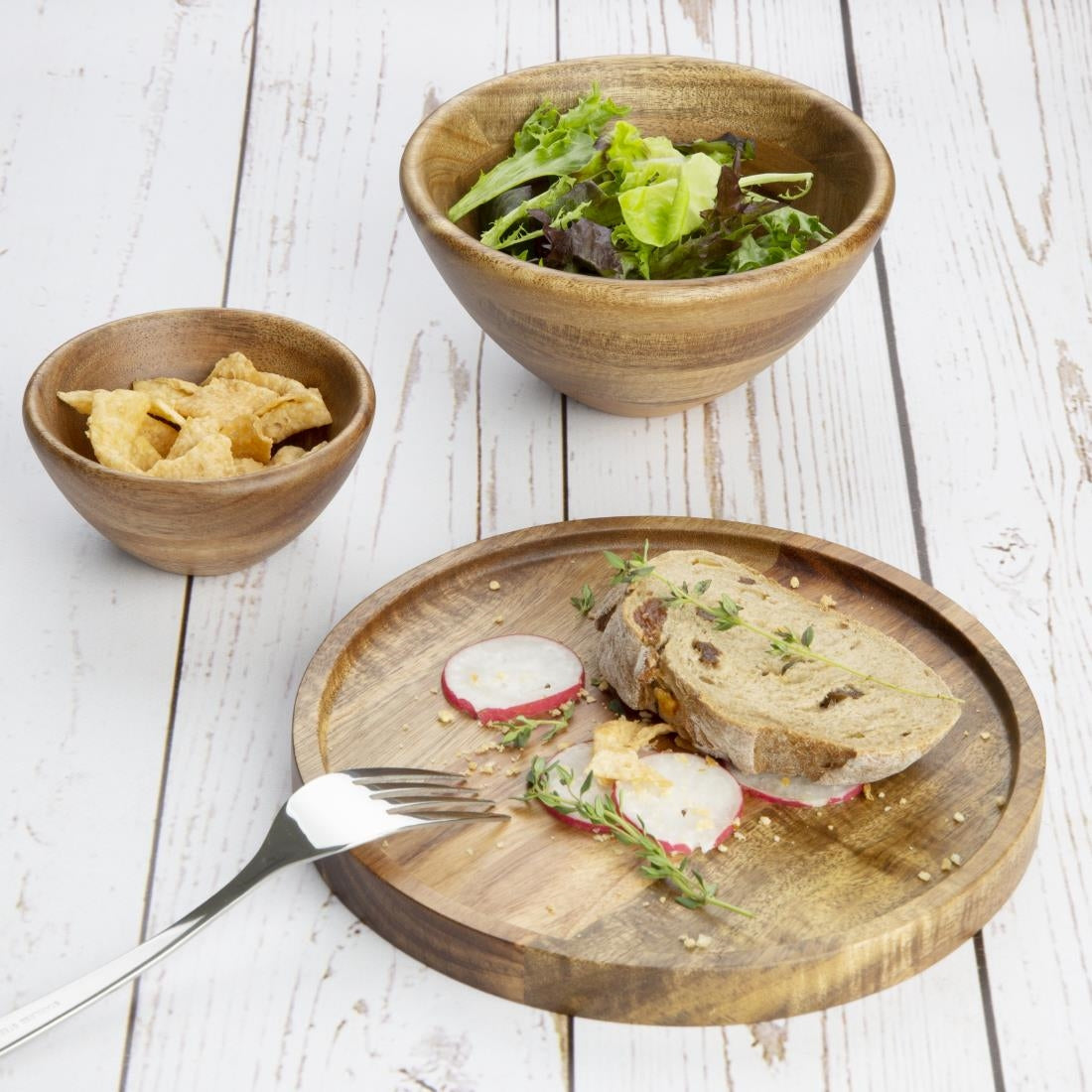 FT611 Olympia Acacia Round Plates 200(D)mm JD Catering Equipment Solutions Ltd