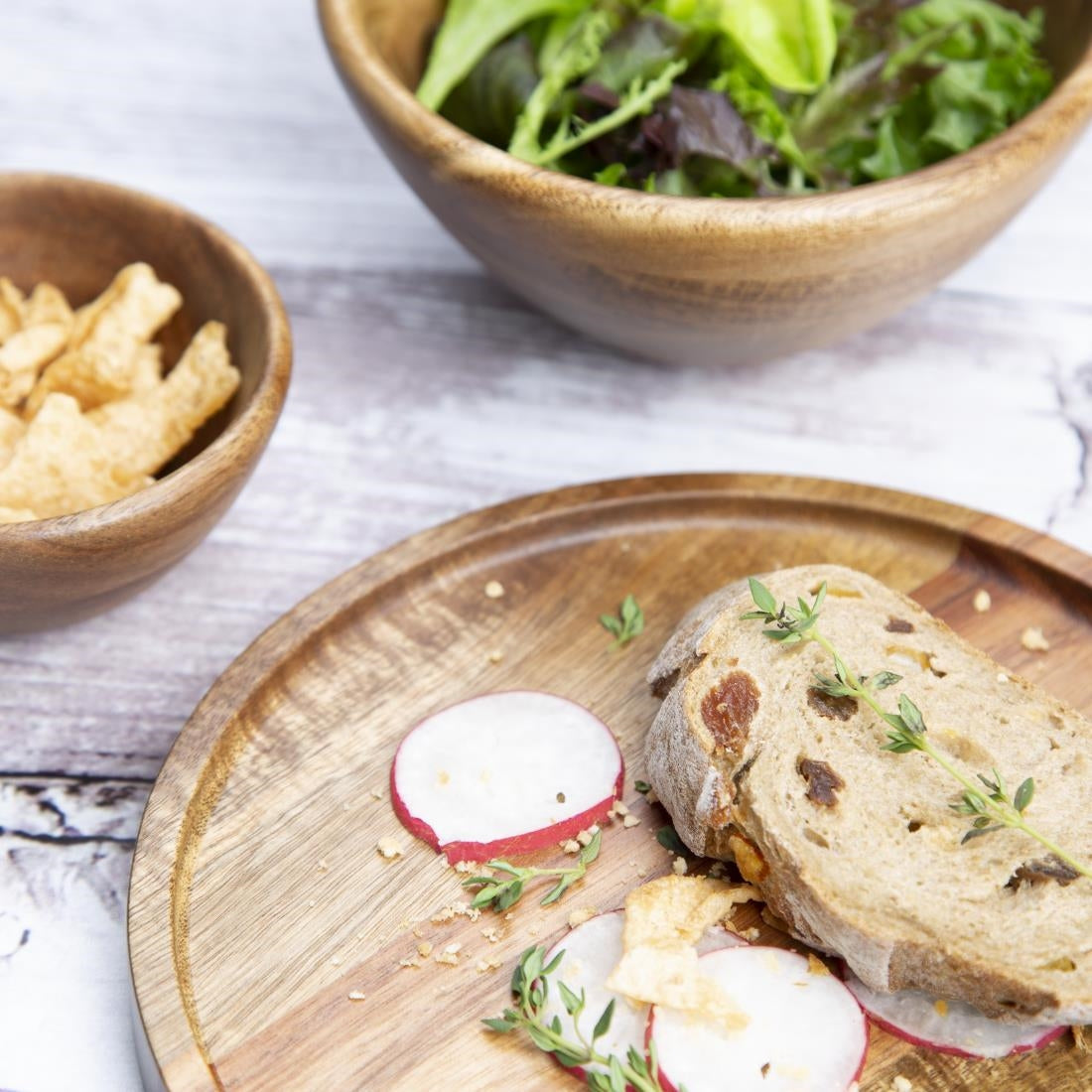 FT611 Olympia Acacia Round Plates 200(D)mm JD Catering Equipment Solutions Ltd