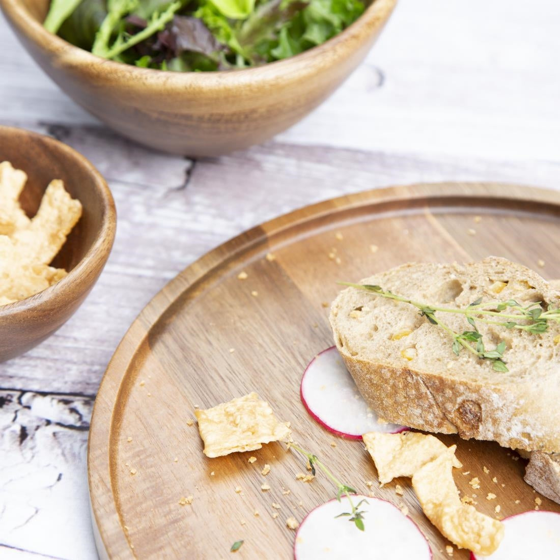 FT612 Olympia Acacia Round Plates 250(D)mm JD Catering Equipment Solutions Ltd