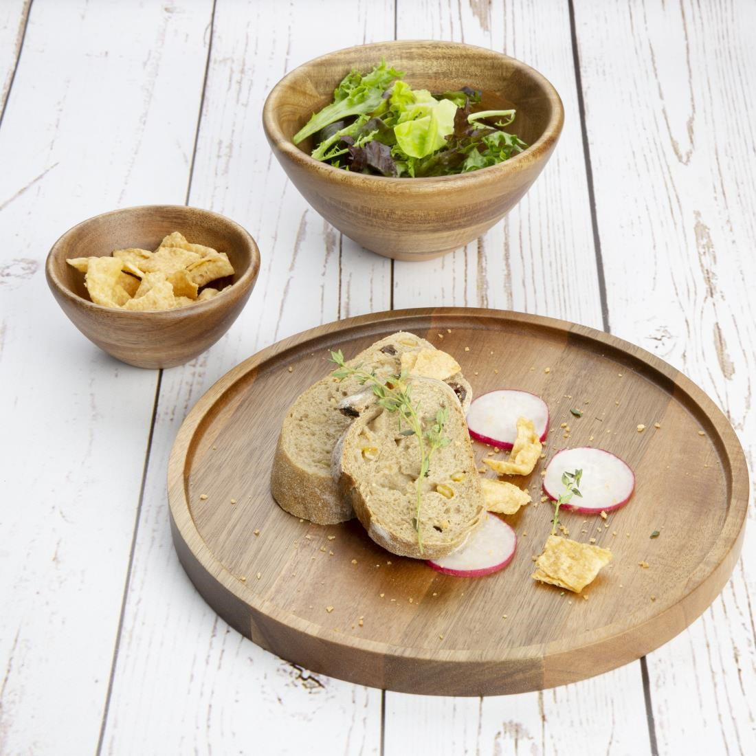 FT612 Olympia Acacia Round Plates 250(D)mm JD Catering Equipment Solutions Ltd